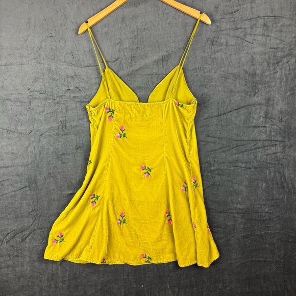 Urban Outfitters Green-Yellow Mini Dress with Pink Floral Embroidery - Picture 3 of 6